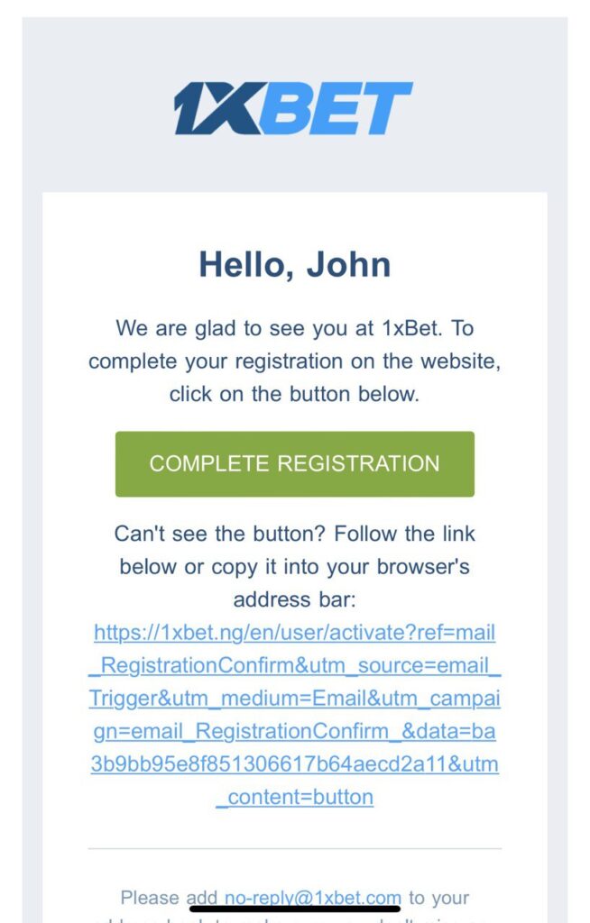 1xbet registration email confirmation