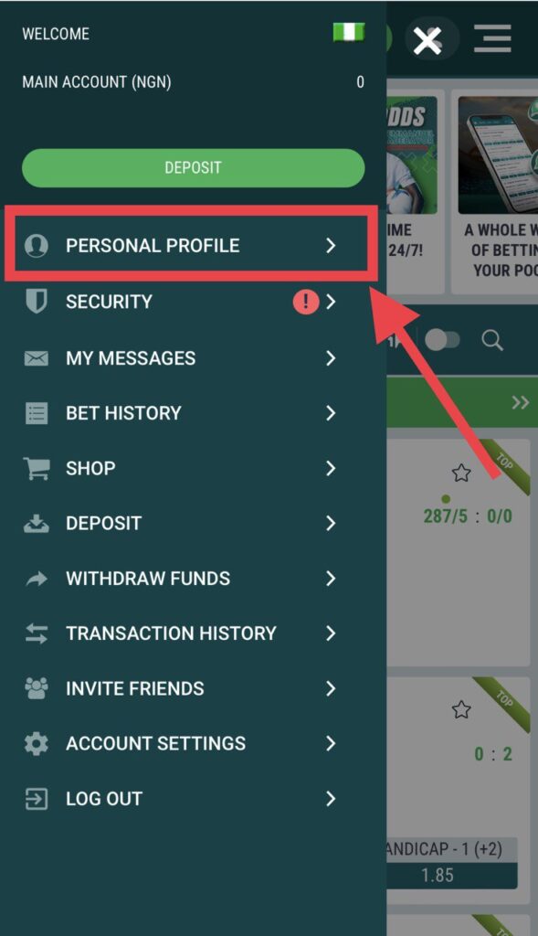 22BET personal profile option