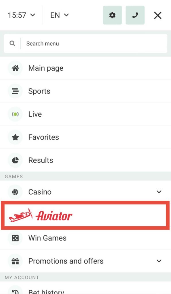 BetWinner Aviator button