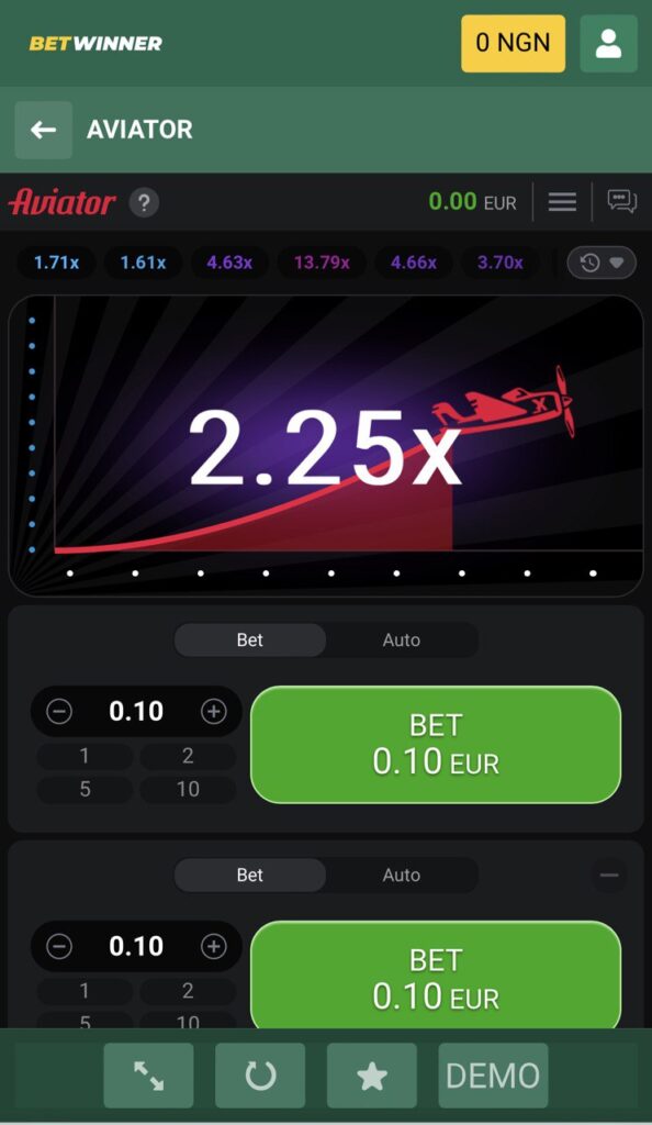 BetWinner Aviator game interface