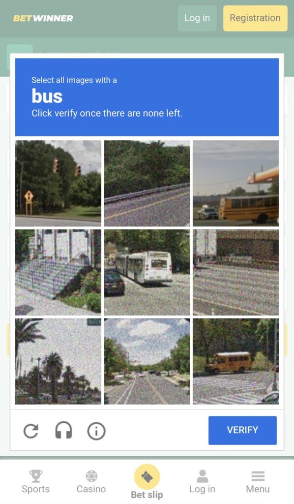 BetWinner registration captcha