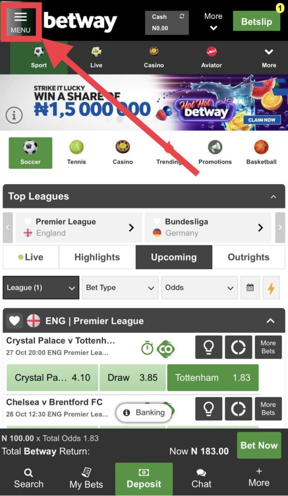 Betway menu icon