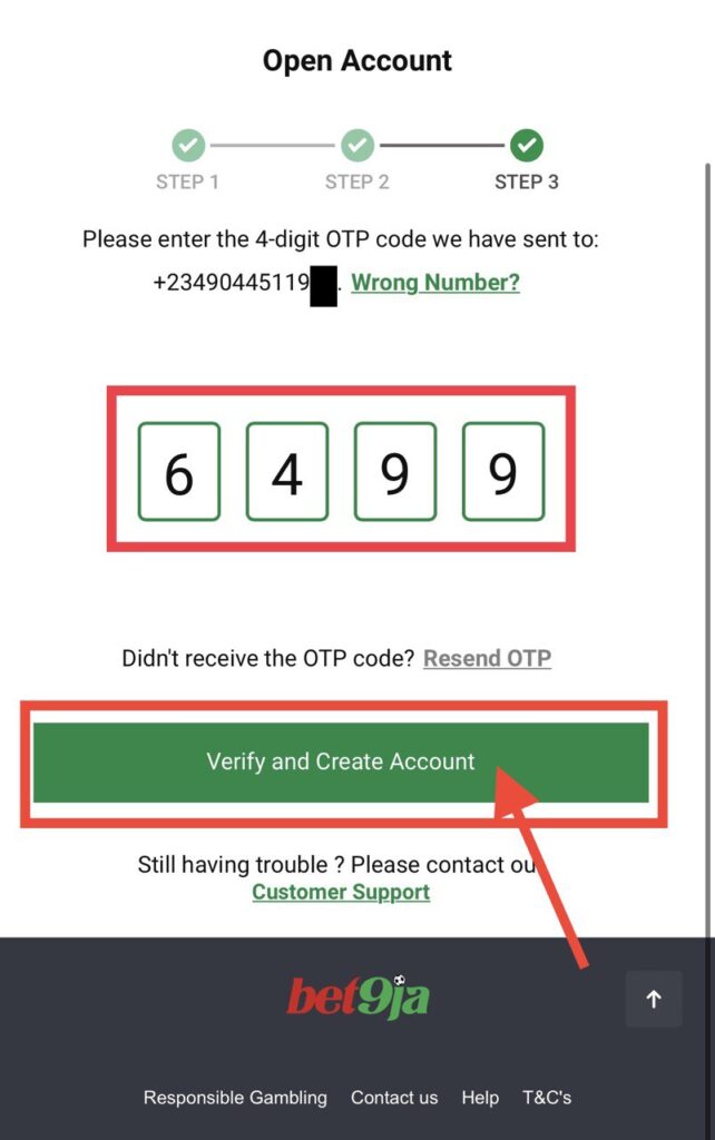 bet9ja registration third step phone confirmation