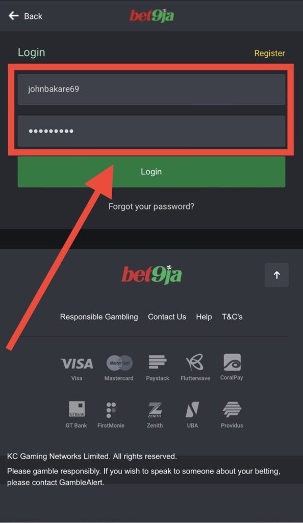 bet9ja website login form