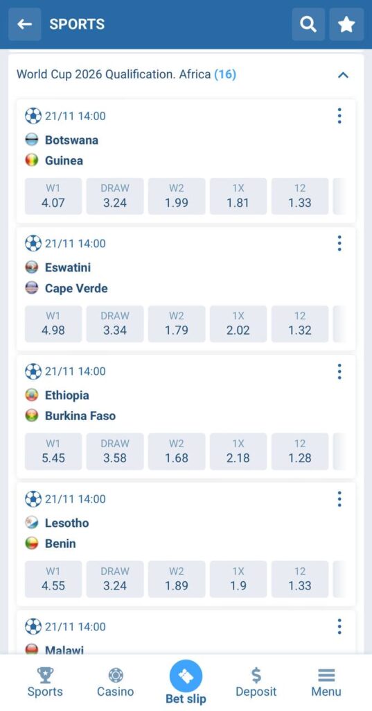 1xBet World Cup 2026 Africa matches