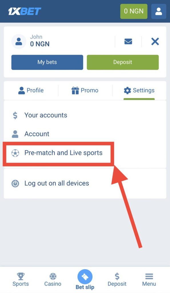 1xBet profile customize events feed link