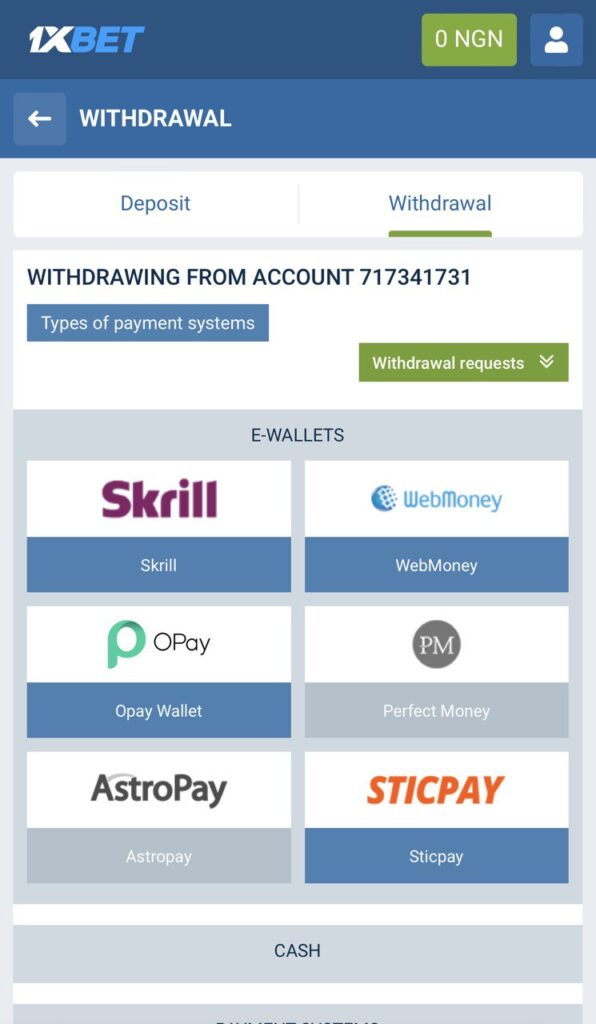 1xBet withdrawal methods