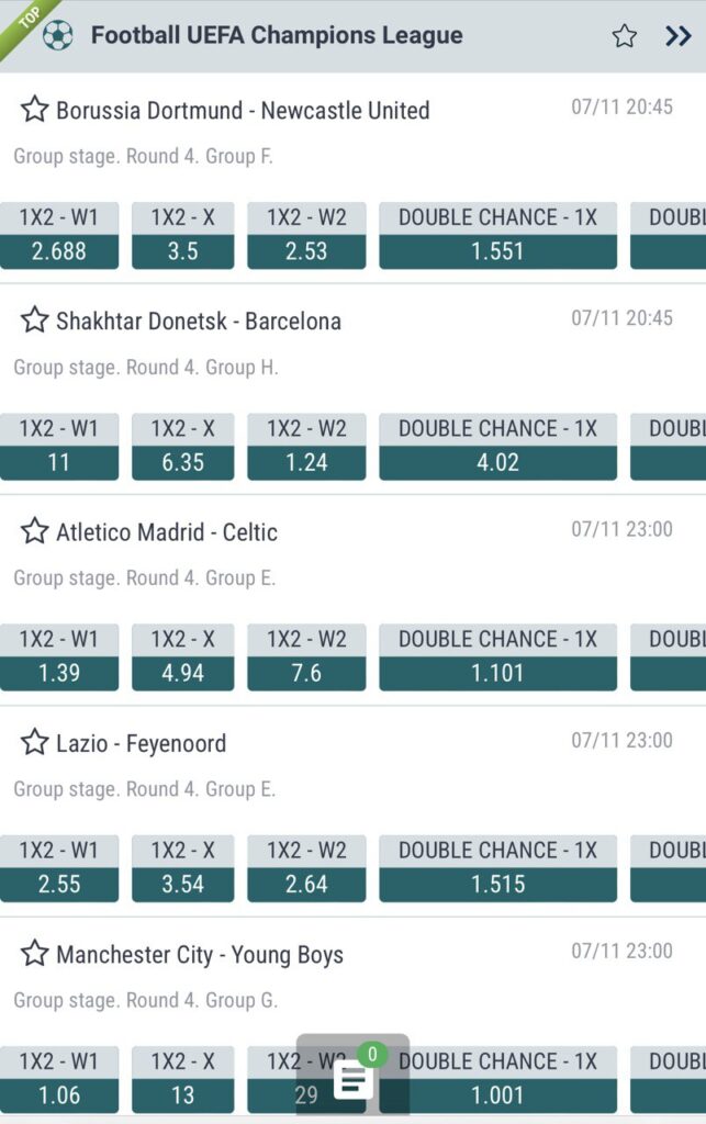 22Bet UEFA Champions League incoming matches