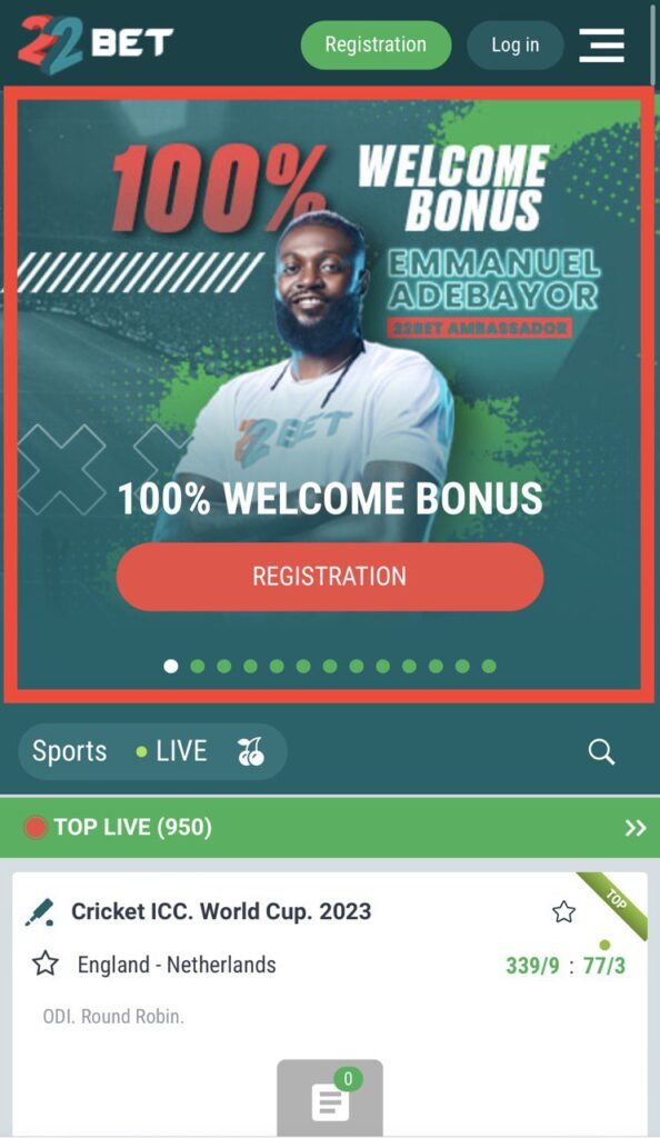 22Bet first deposit bonus for sports betting