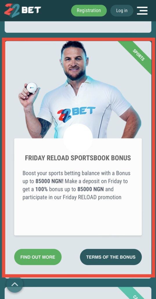 22Bet friday reload sportsbook bonus