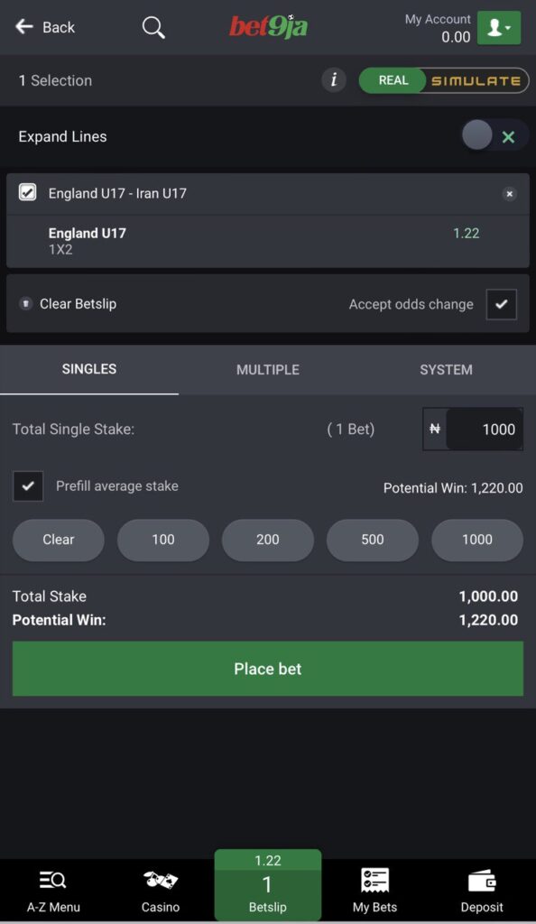 Bet9ja Betslip page