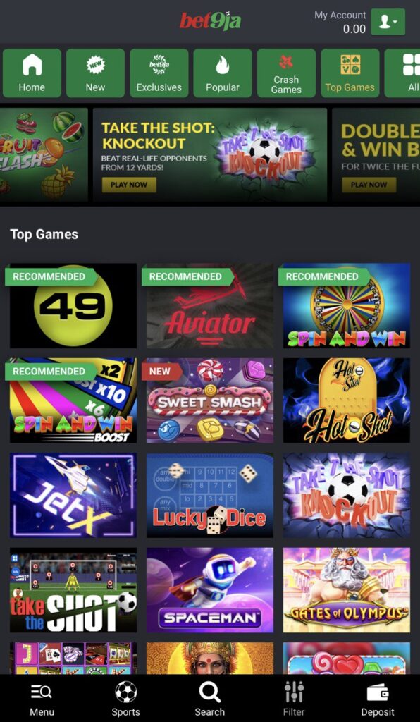 Bet9ja Casino page