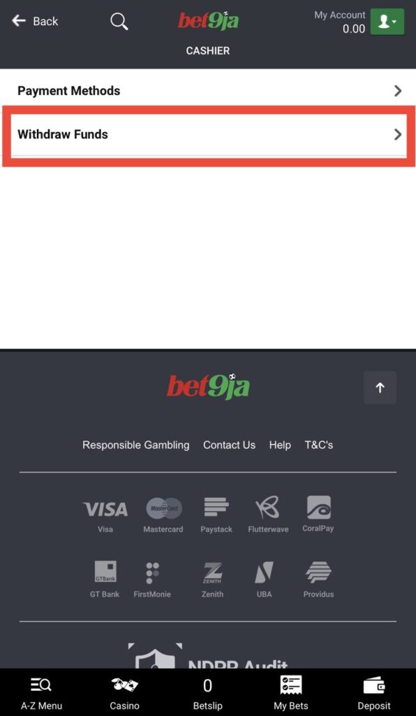 Bet9ja Withdraw funds link