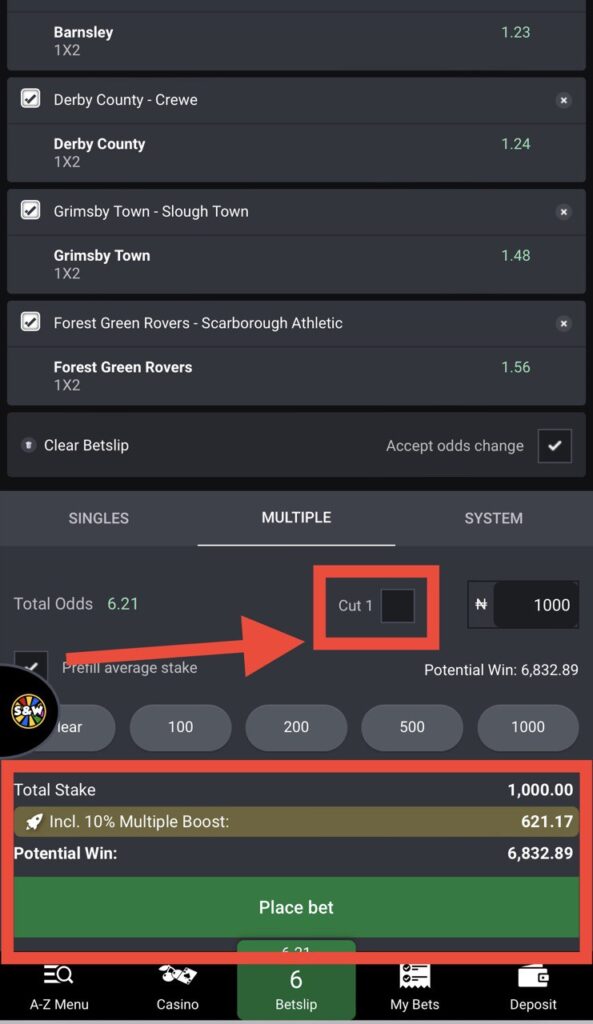 Bet9ja multiple bonus six events example