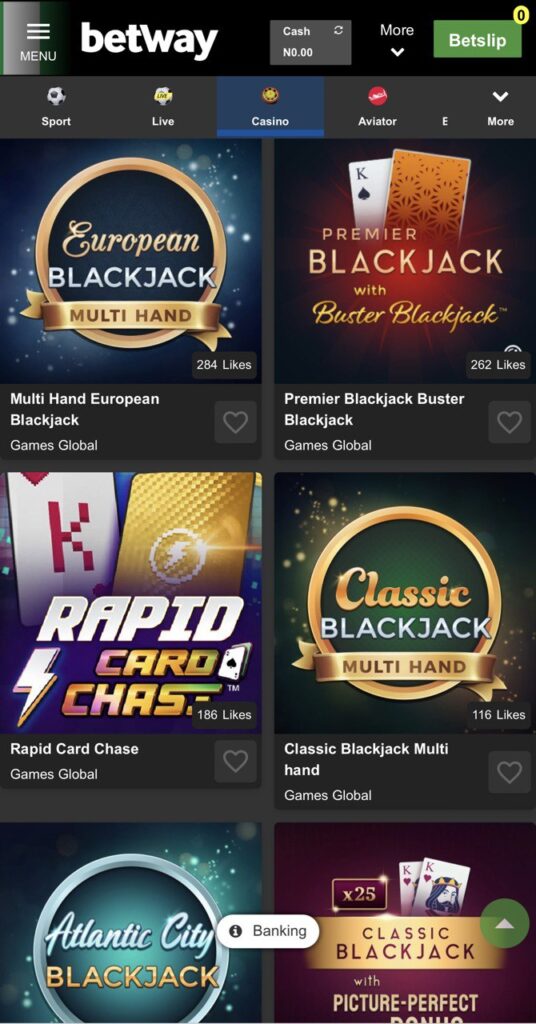 Betway Casino Table Games