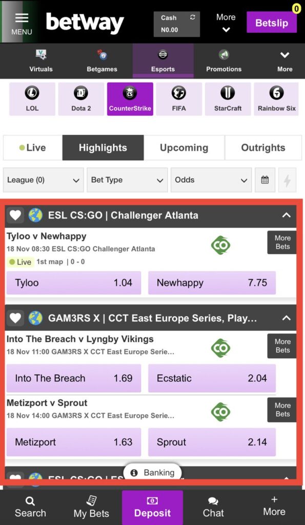 Betway Counter-Strike matches