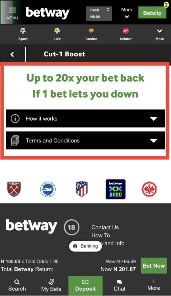 Betway Cut 1 Boost