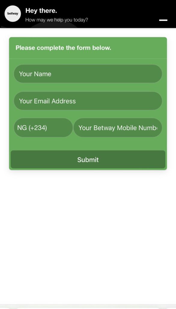 Betway Live Chat page