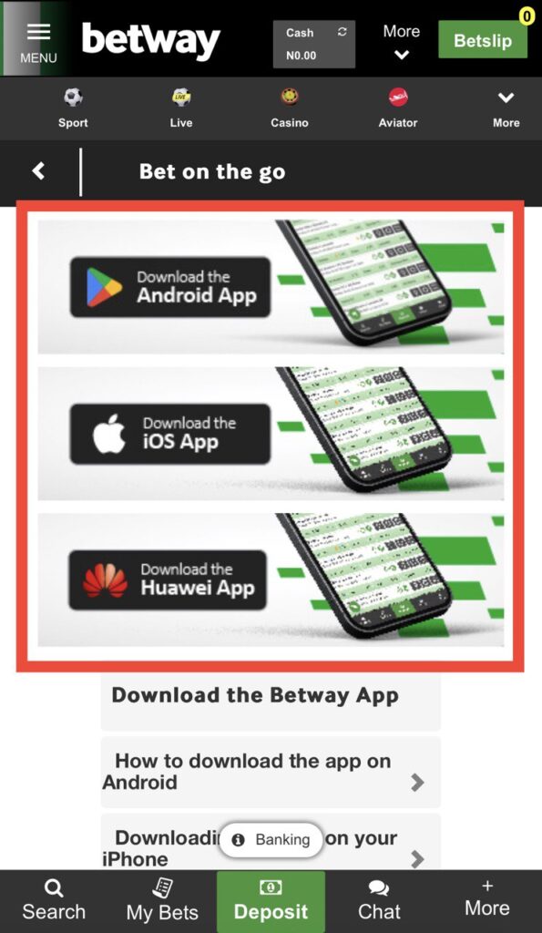 Betway Mobile App page