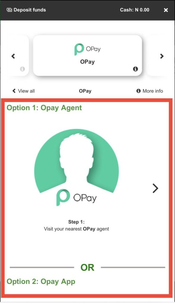 Betway OPay deposit page