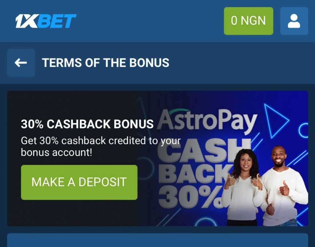 1xBet AstroPay Cashback Promotion