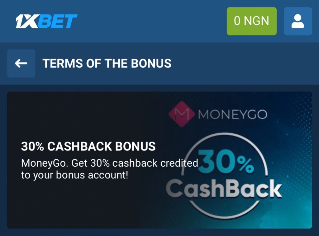 1xBet MoneyGo Cashback Promotion