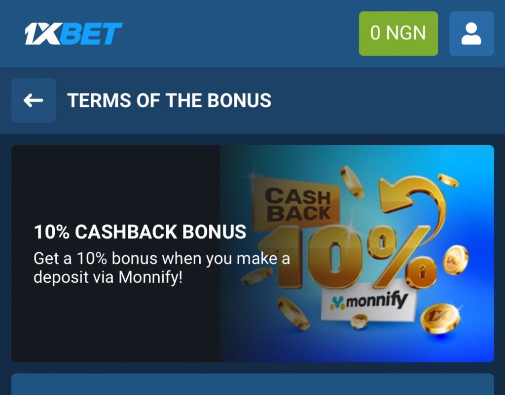 1xBet Monnify Cashback Promotion