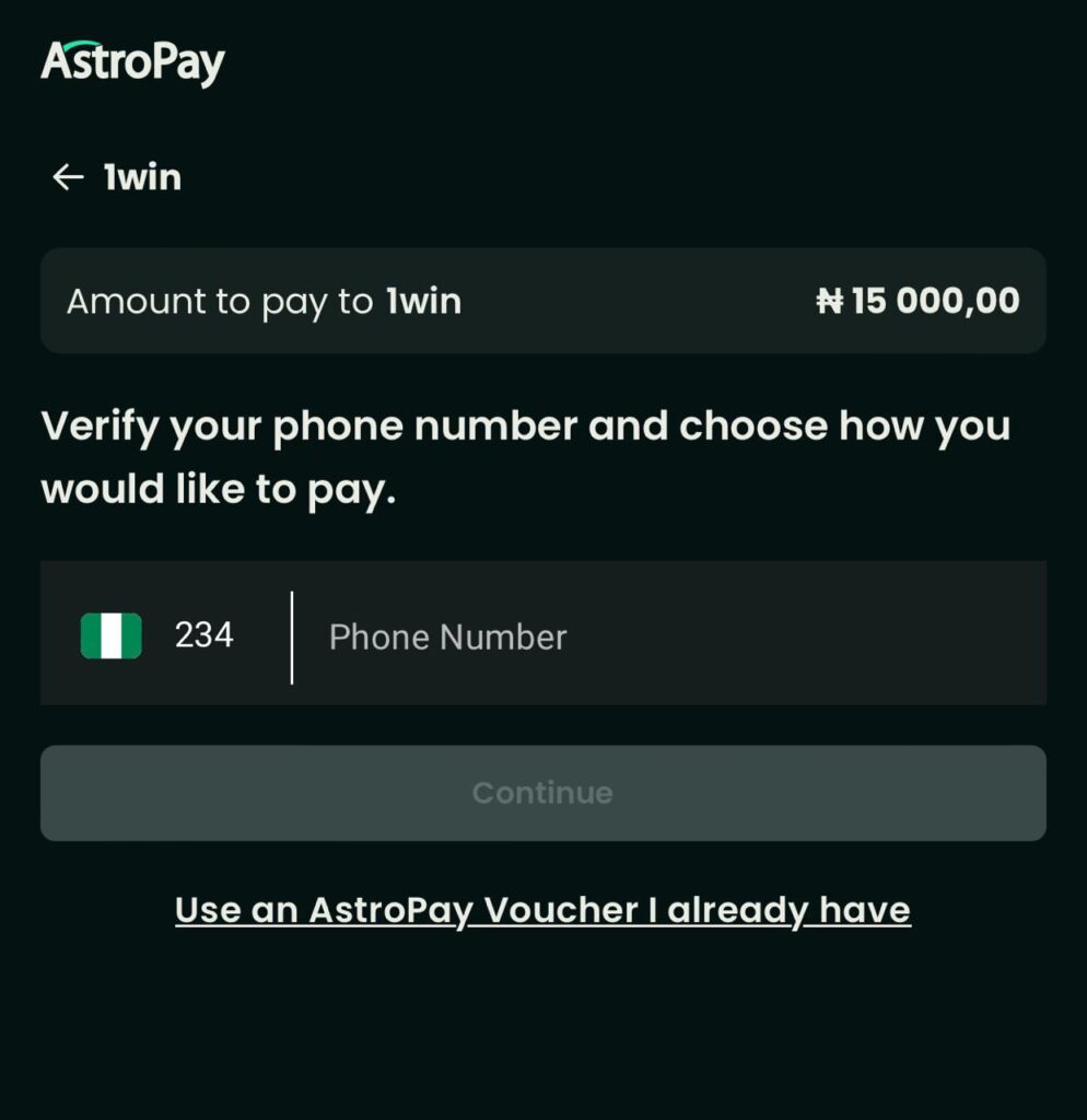 1win AstroPay Payment Page