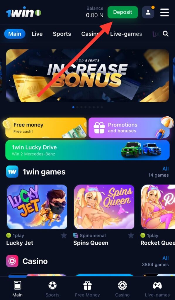 1win Deposit Button