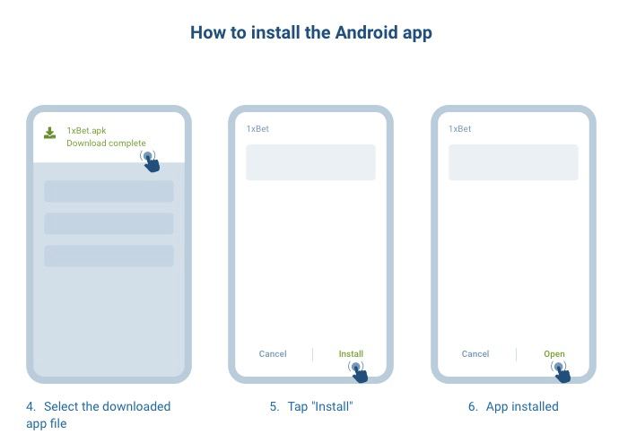 1xBet mobile app installation final steps