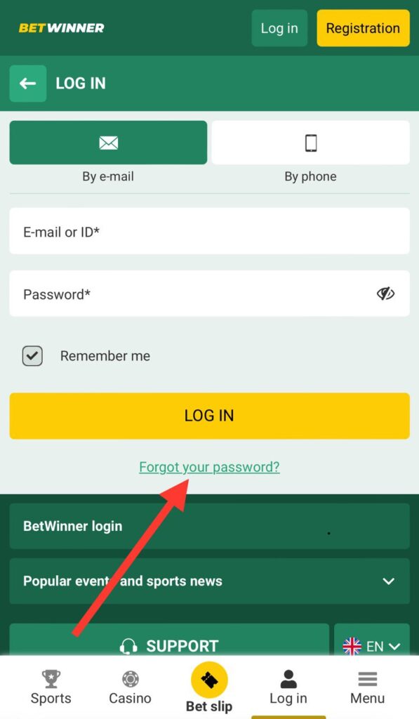 BetWinner Forgot your password button