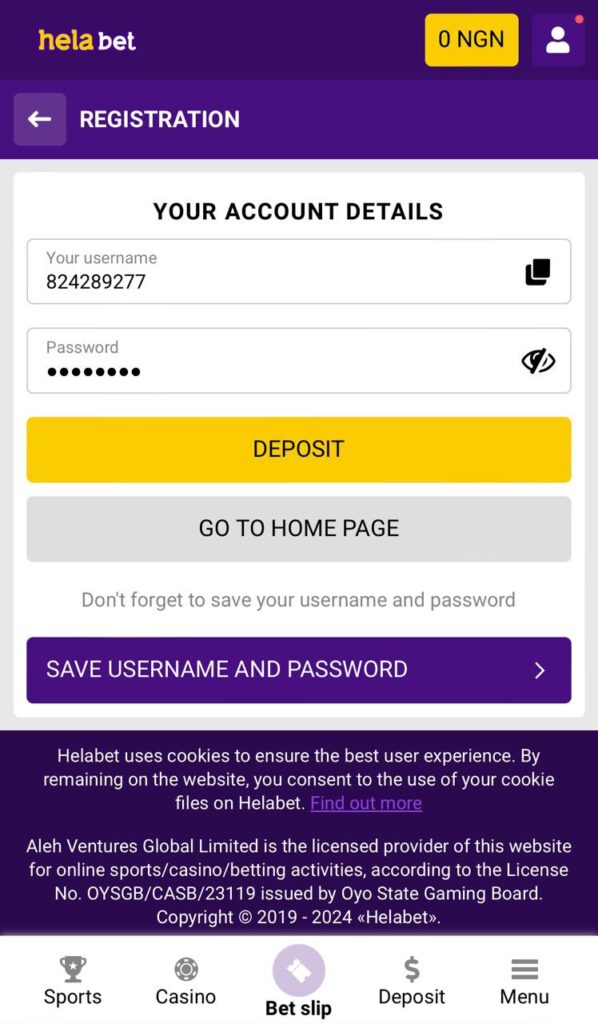 Helabet Account Details