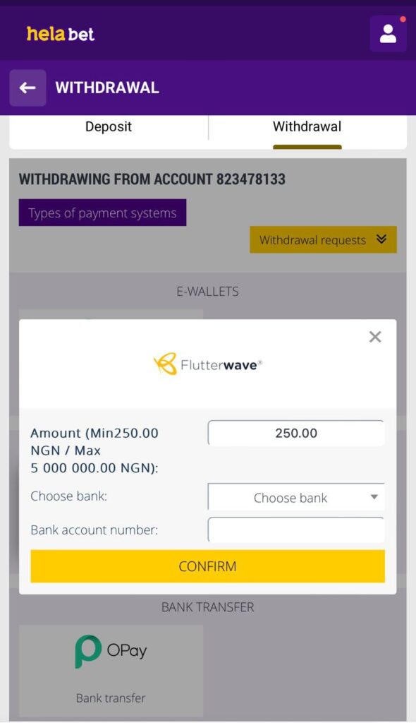 Helabet Flutterwave Withdrawal
