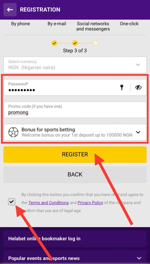 Helabet Registration By Email Third Step