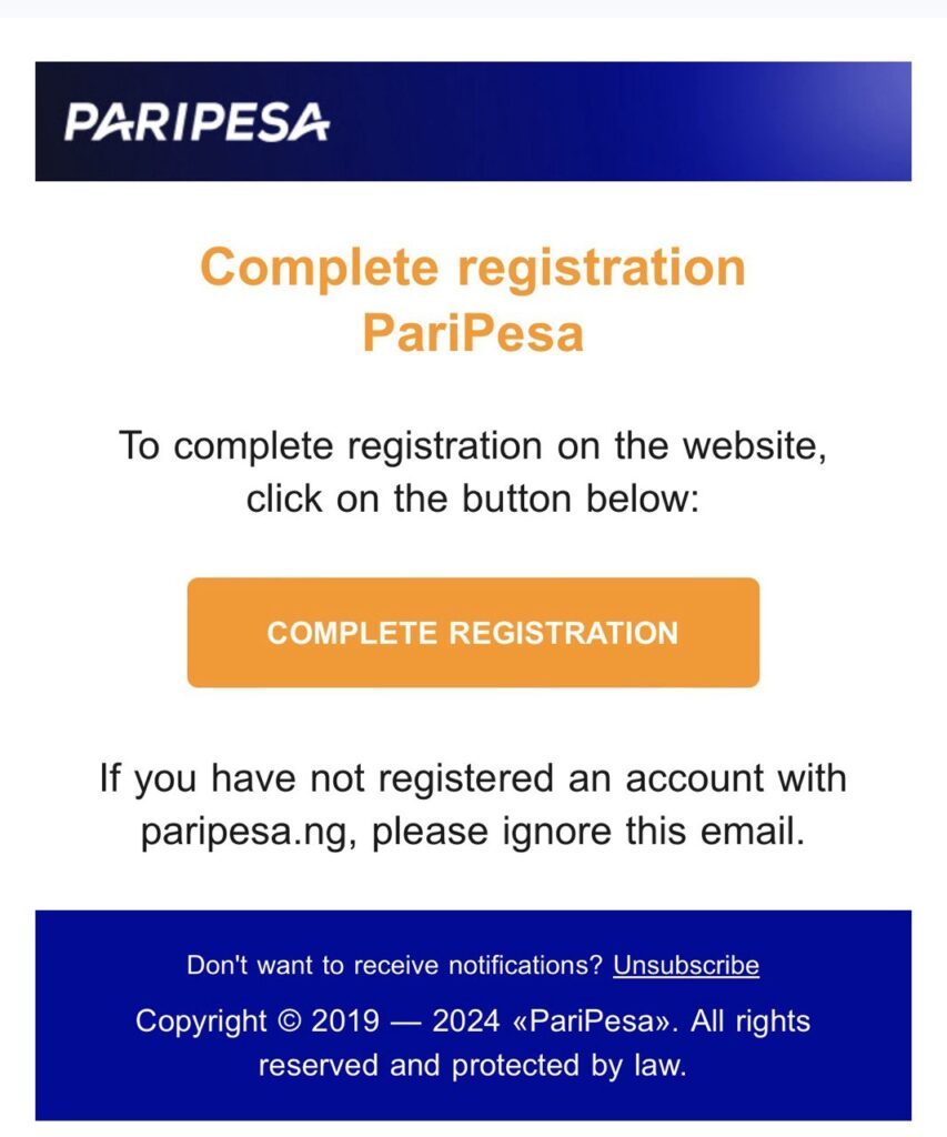 Paripesa Email Confirmation