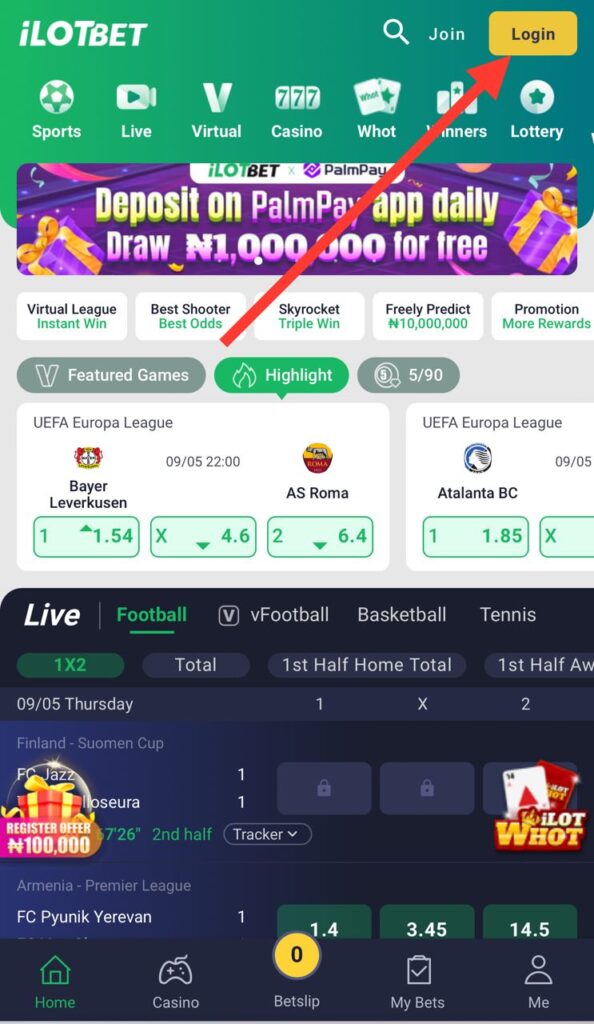ilot bet login button