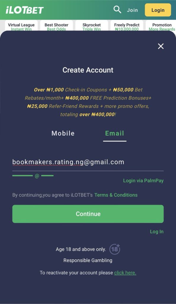 ilot bet registration by email form